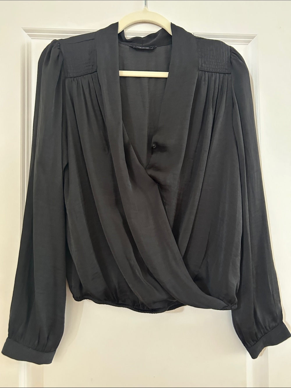 Lucky Brand Black Draped Surplice Long-Sleeve Blouse